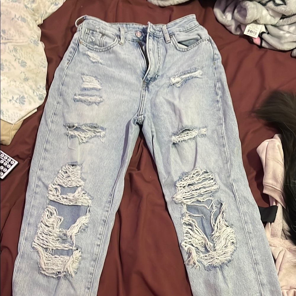 H&M Blue Boyfriend Jeans Distressed Light Wash